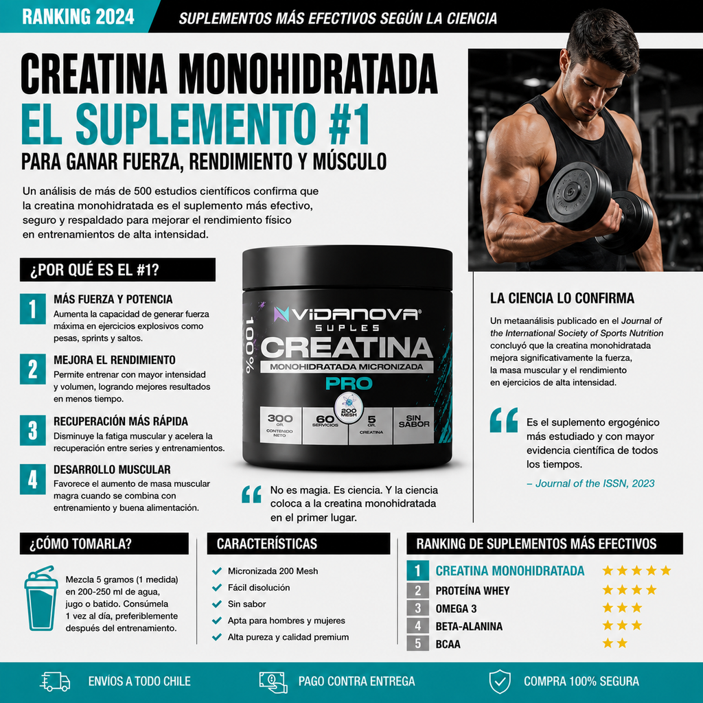Creatina Monohidratada 300g Premium 200 Mesh | Más Fuerza, Energía y Recuperación Muscular