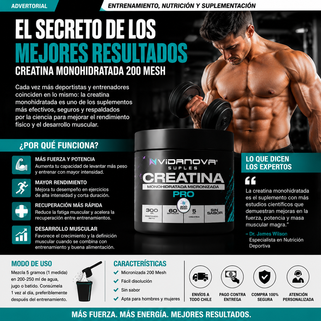 Creatina Monohidratada 300g Premium 200 Mesh | Más Fuerza, Energía y Recuperación Muscular