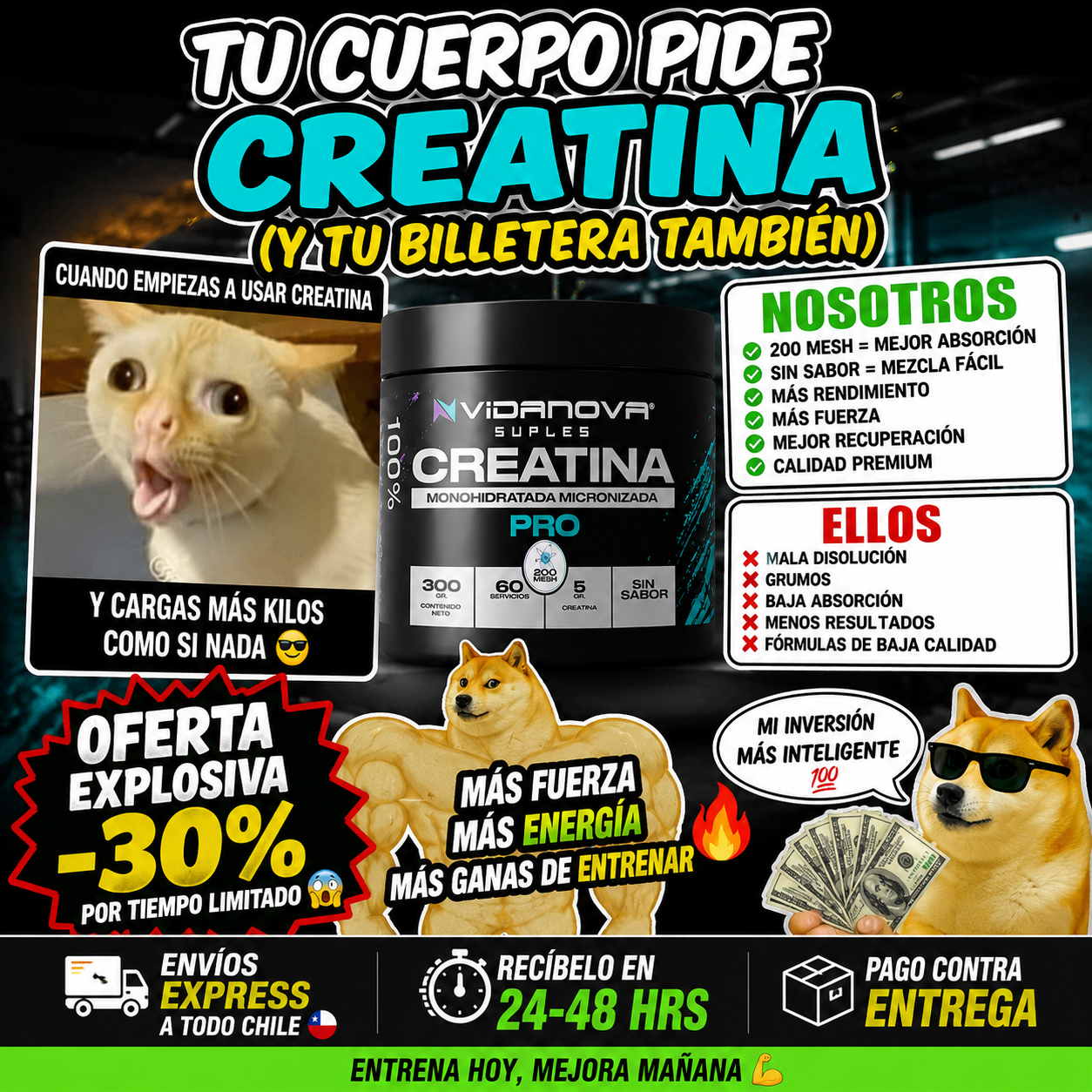 Creatina Monohidratada 300g Premium 200 Mesh | Más Fuerza, Energía y Recuperación Muscular