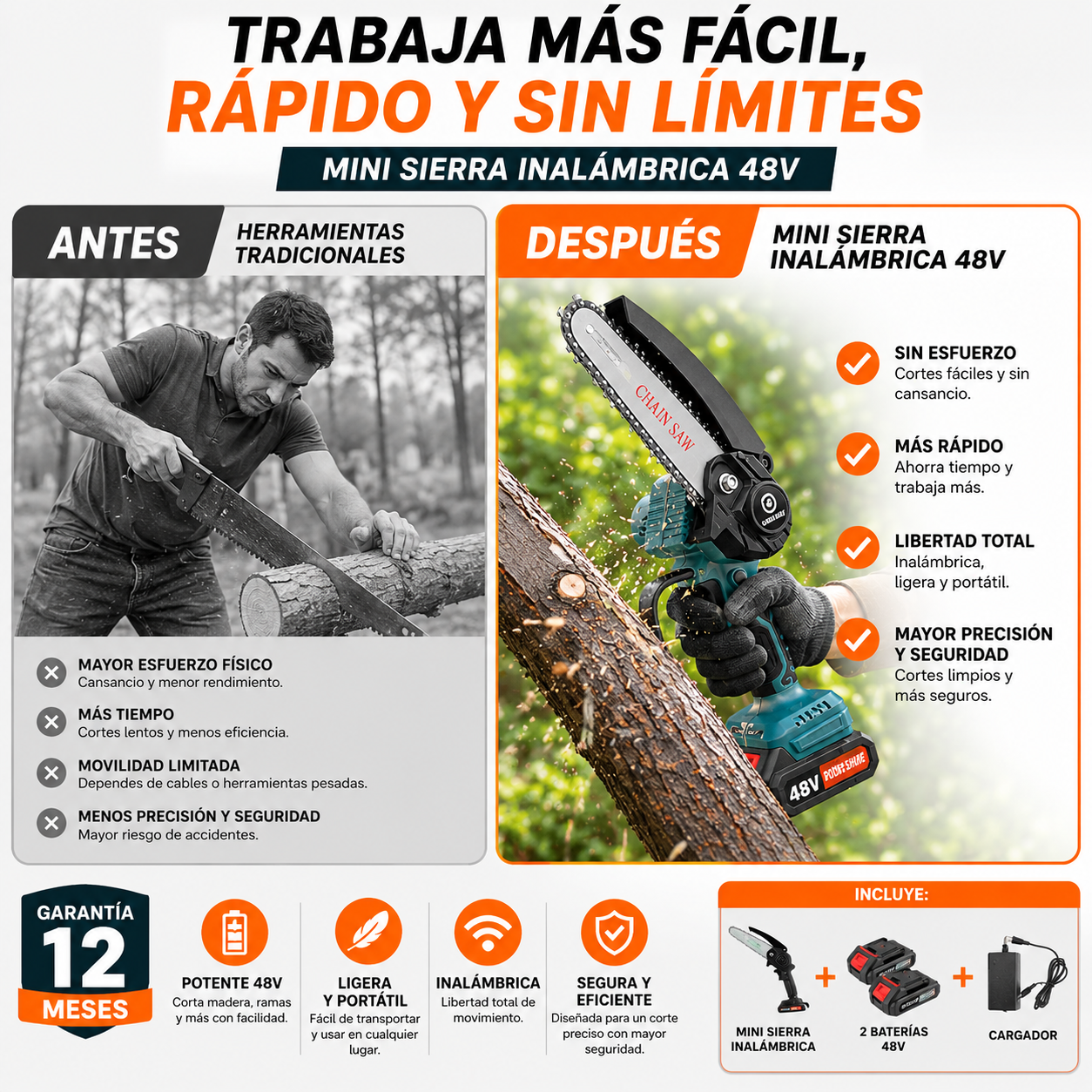 Corta ramas y madera en segundos con una sola mano 🔥