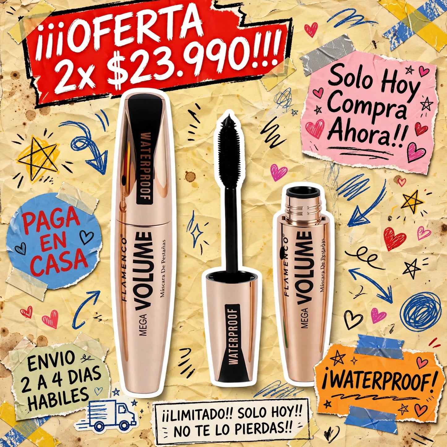 2x FLAMENCO MEGA VOLUME - Máscara De Pestañas Waterproof.